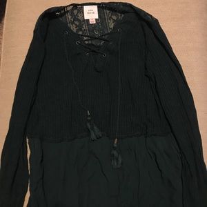 Green Knit Blouse with Lace